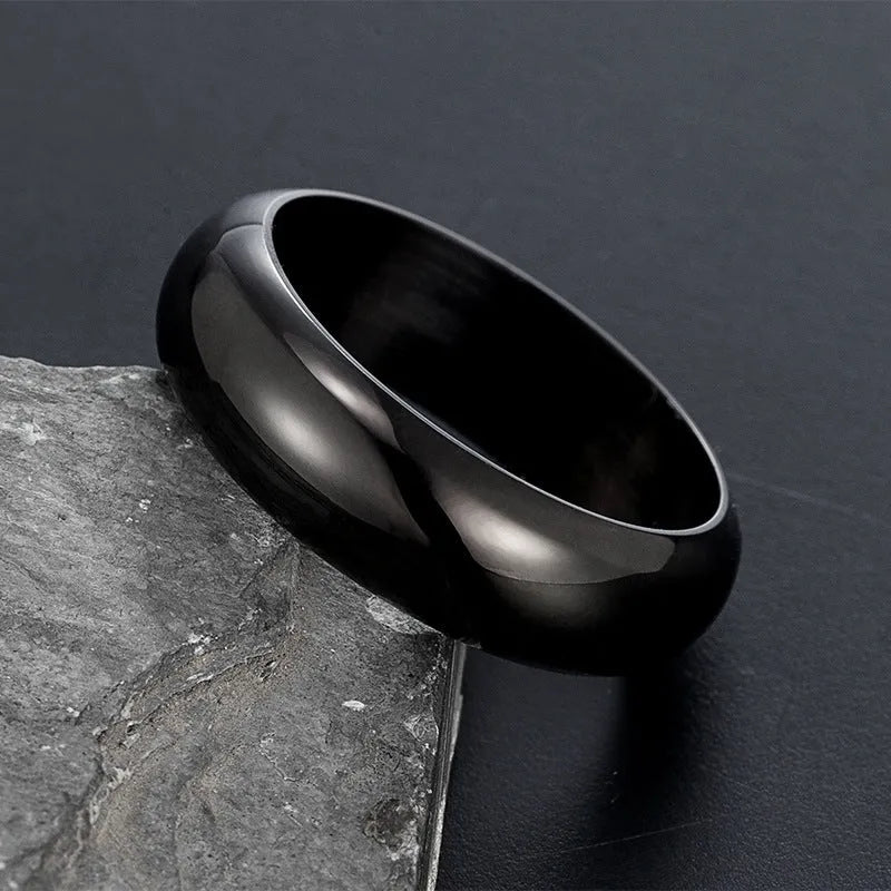 Glossy electroplated titanium steel ring in gold, black or steel colour