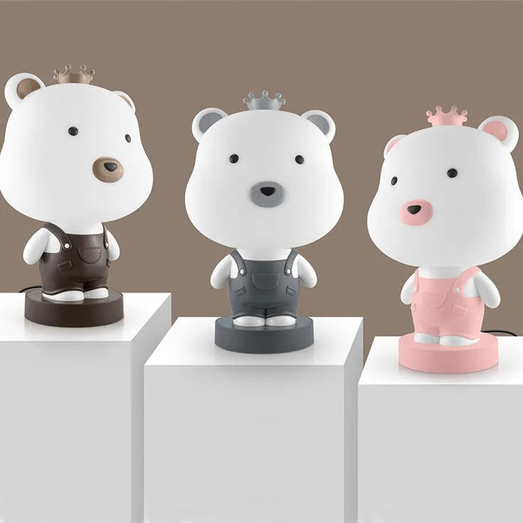 Animal table lamp with cartoon design showing bear, cattle, rabbit or tiger variations with LED light source
