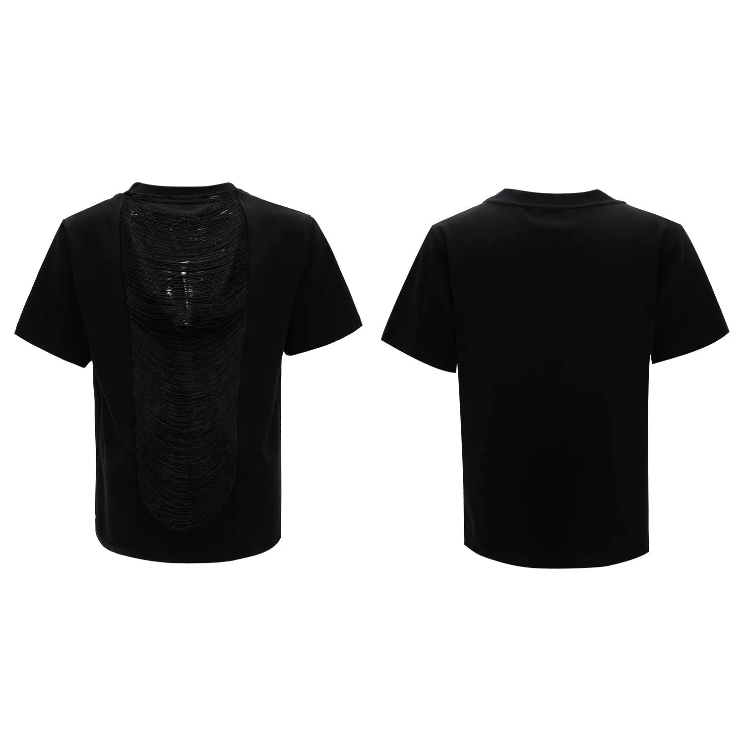 Men's drum black polyester t-shirt with hollow out V-neck and short sleeves