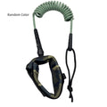 Surfboard leash with hand rope design showing high elasticity and 50kg tension capacity
