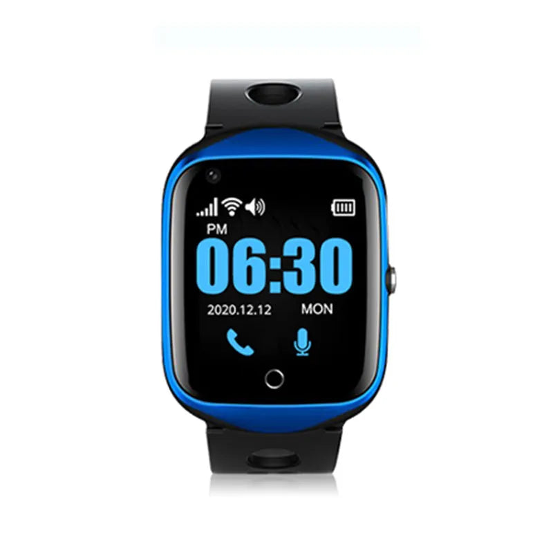 Silver intelligent phone watch for elderly with square screen and silicone strap on wrist