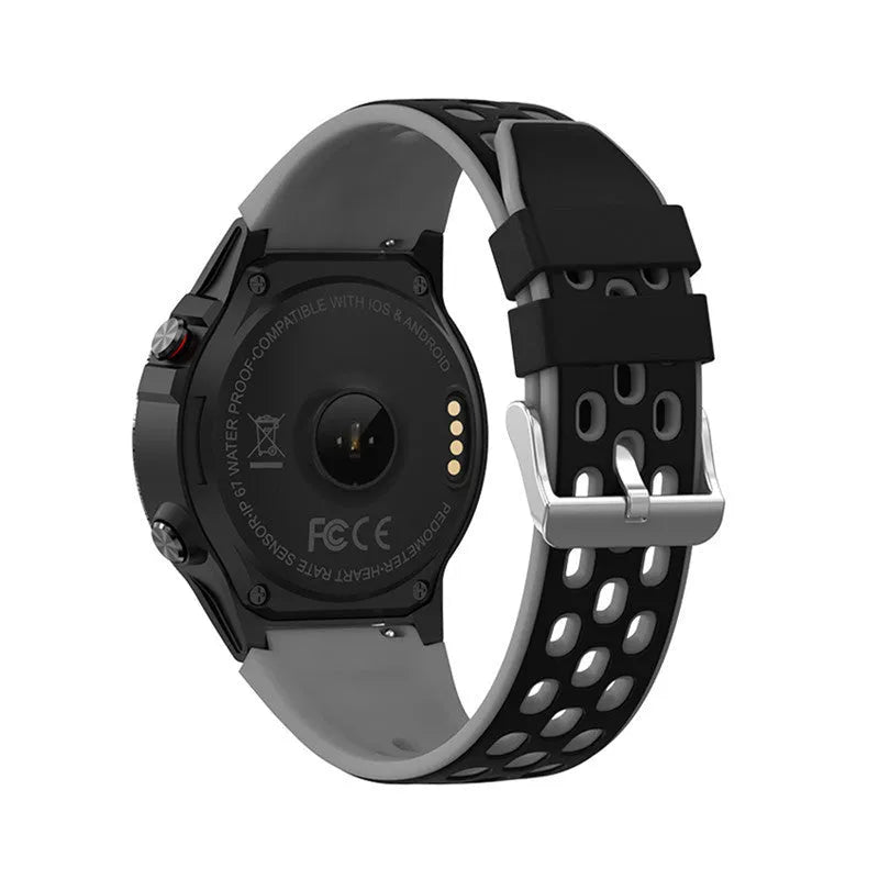 Smart sports watch with 1.3 inch screen and silicone strap in blue black green or silver grey