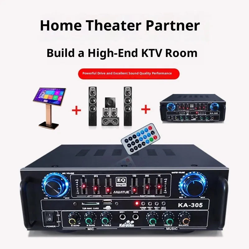 KA-305 black household power amplifier, 60W 4.1 channel, Bluetooth EQ, L300xW260xH95mm