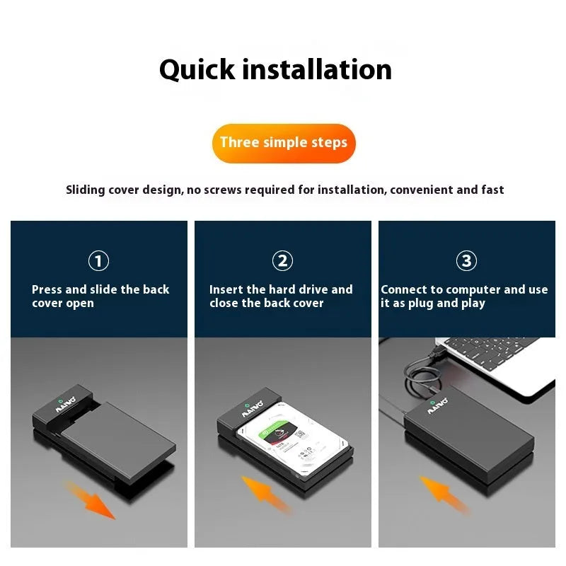 USB 3.0 external hard drive enclosure for 3.5-inch SATA hard disks with slide cover design.