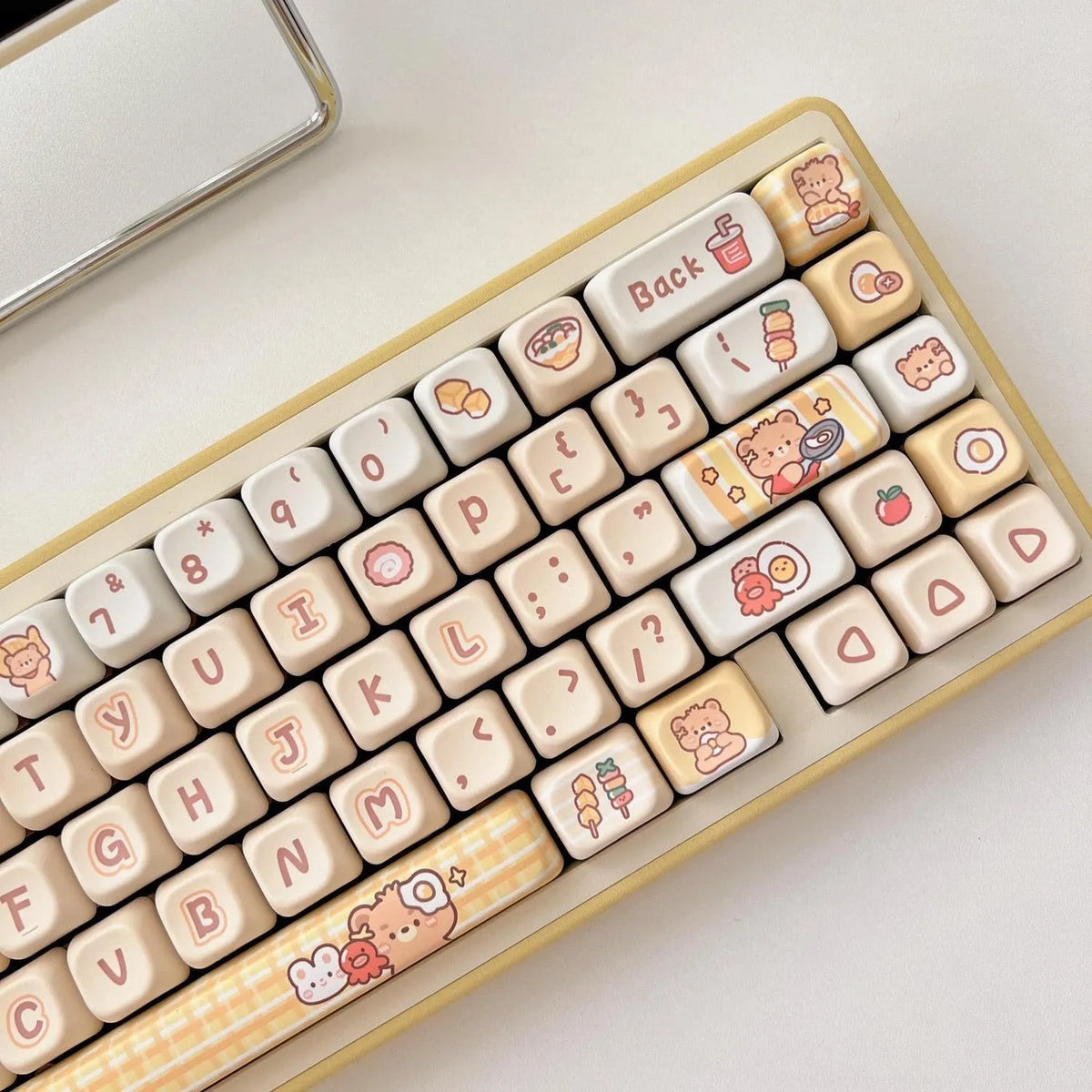 Rabbit Bear Restaurant themed PBT plastic keycap set with 140 EOA profile keys for mechanical keyboards.