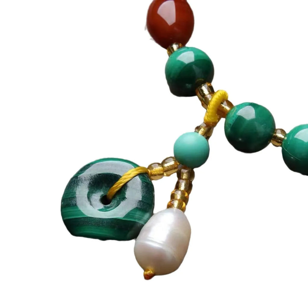 Handmade natural malachite gemstone bracelet with 7-8mm green barrel beads