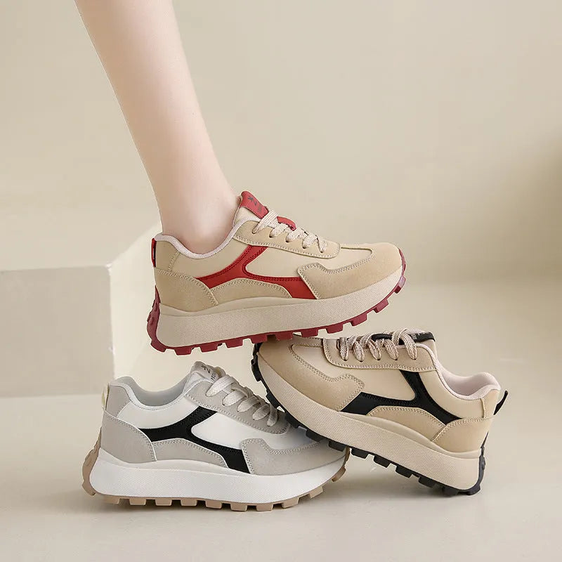 Women's flat heel sports shoes with injection moulded sole in card black, khaki red, and white gray colour options