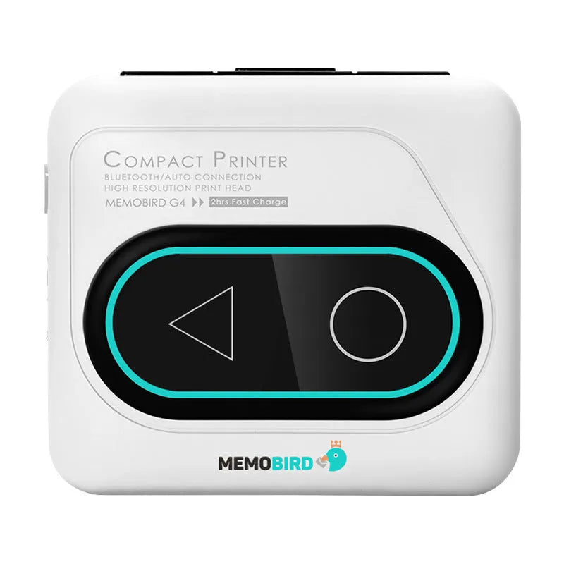 Compact Bluetooth thermal mini printer in avocado green colour with charging cable