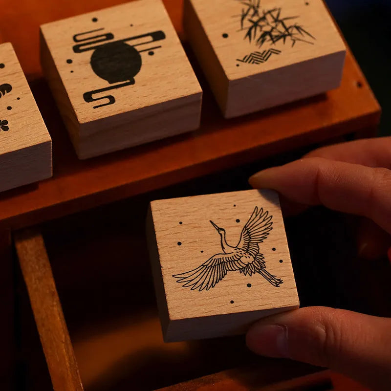 Mr. Paper wooden seal set with rubber printing surface for DIY handbook stationery