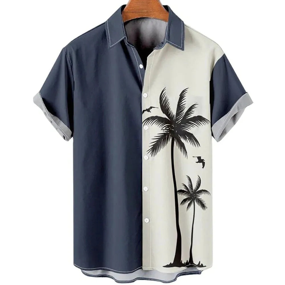 Men's slim fit beach shirt with 3D floral digital printing in polyester fabric