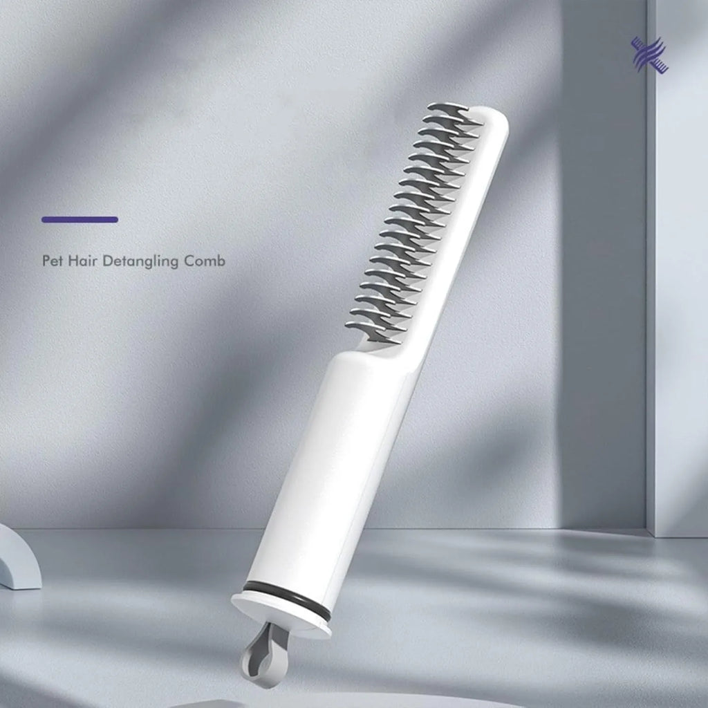 Stainless steel dematting comb for dogs with ergonomic handle in pink or white colour
