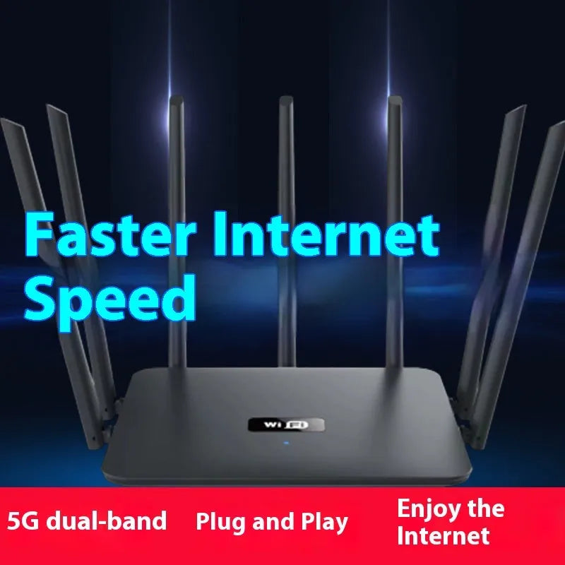 Black and white dual-band 5G gigabit router with multiple antennas for whole-home wall-through wifi coverage