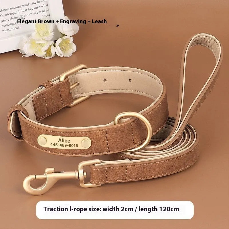 Blue double-layer leather dog collar and matching lead for medium-sized dogs.