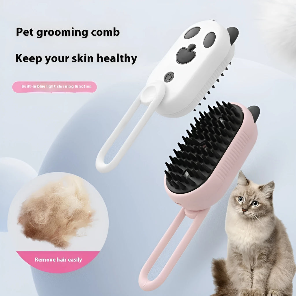 Pet spray massage brush with silicone bristles and a 200ml essence bottle in avocado green.