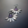 Purple Bohemian style earrings with animal zodiac design and plant flower elements