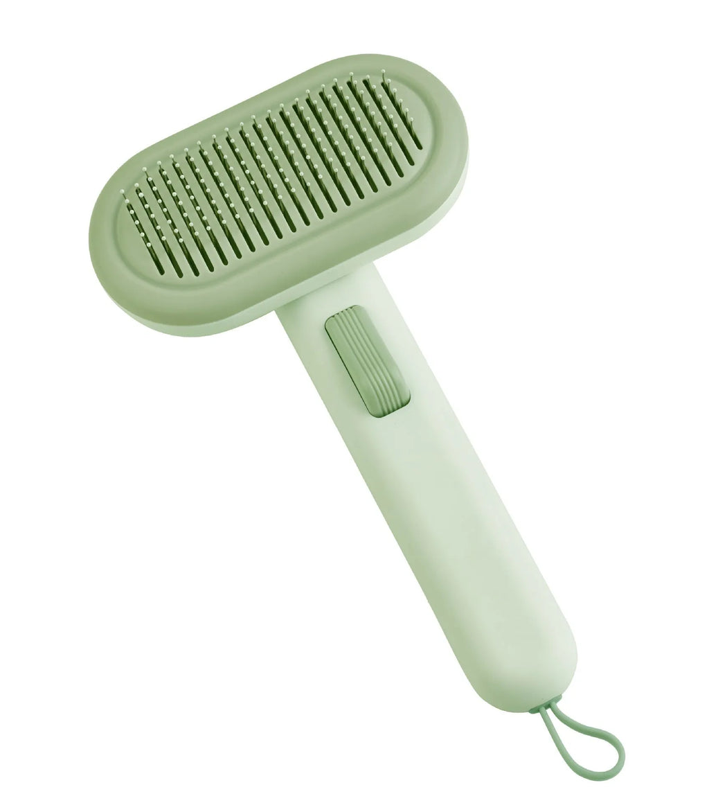 Large pet hair removal comb with one-click button in light grey colour for cat and dog grooming