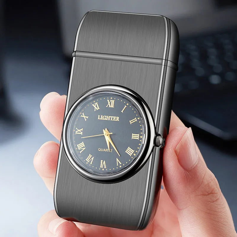 Electronic watch cigarette lighter with LED lamp in metal construction