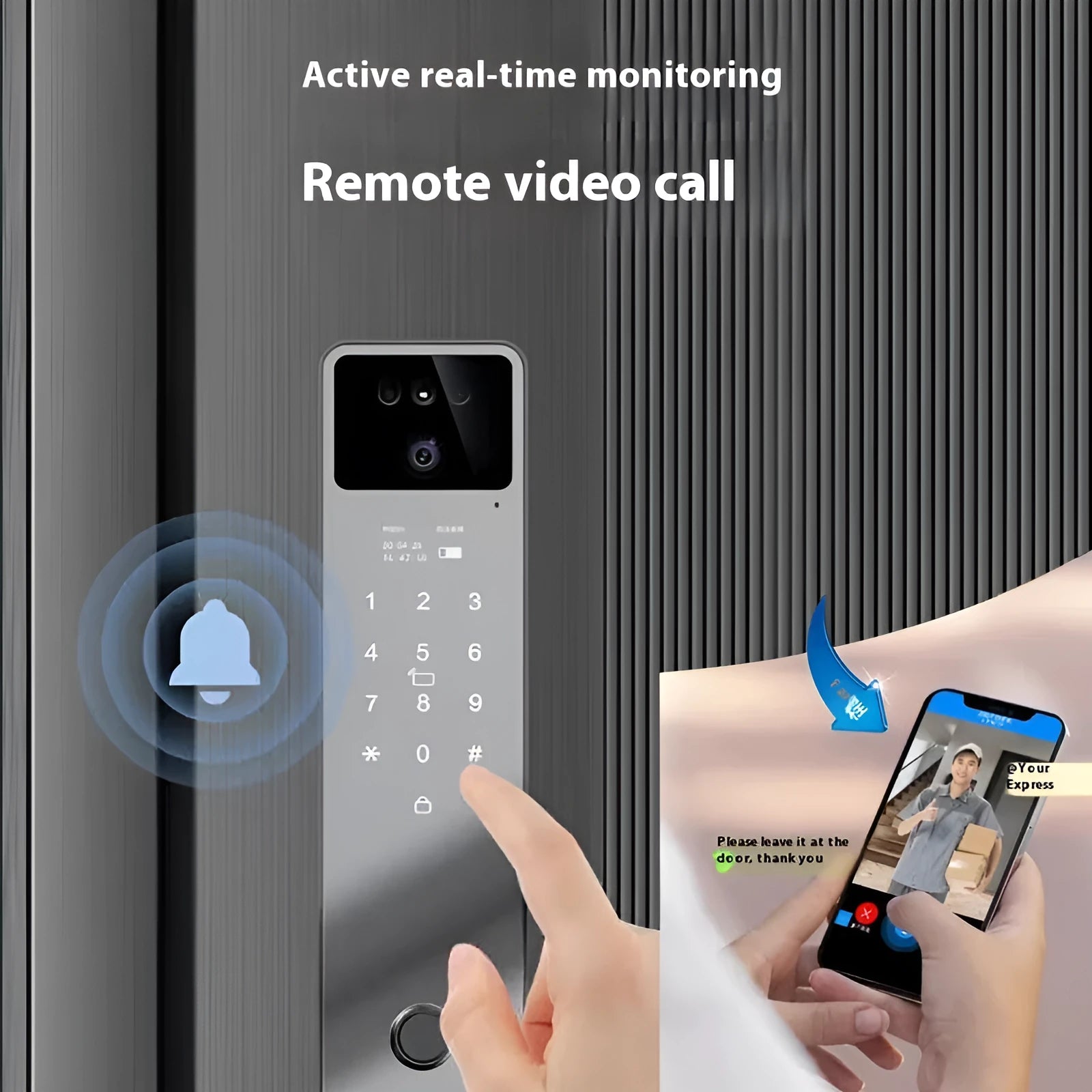 F7 smart door lock with face recognition camera, fingerprint scanner, and password keypad in aluminium alloy housing
