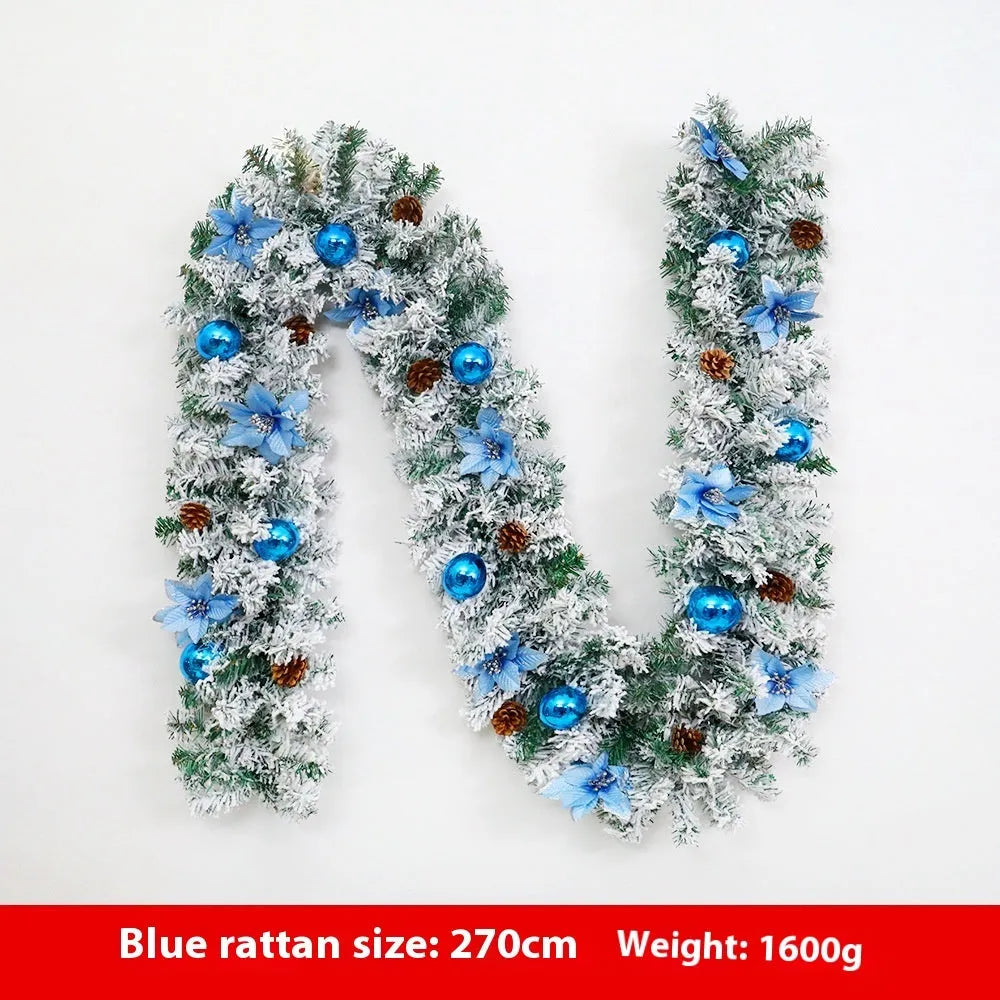 Christmas rattan garland with flocking decoration in multiple colour options