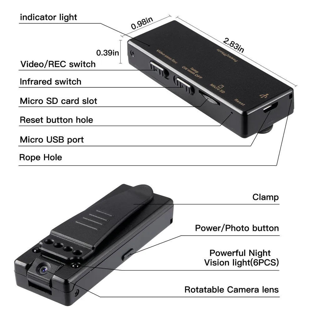 Black 1080p HD DV home camera with rotation feature for vehicle and security recording