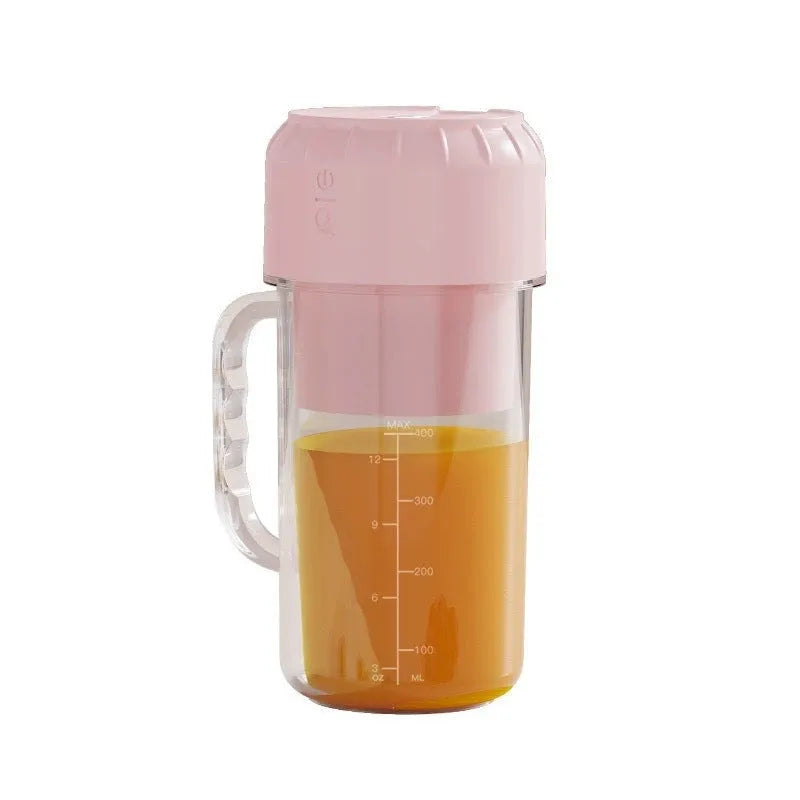 Portable USB-powered multifunction juicer in cherry blossom pink or avocado green with three blade options