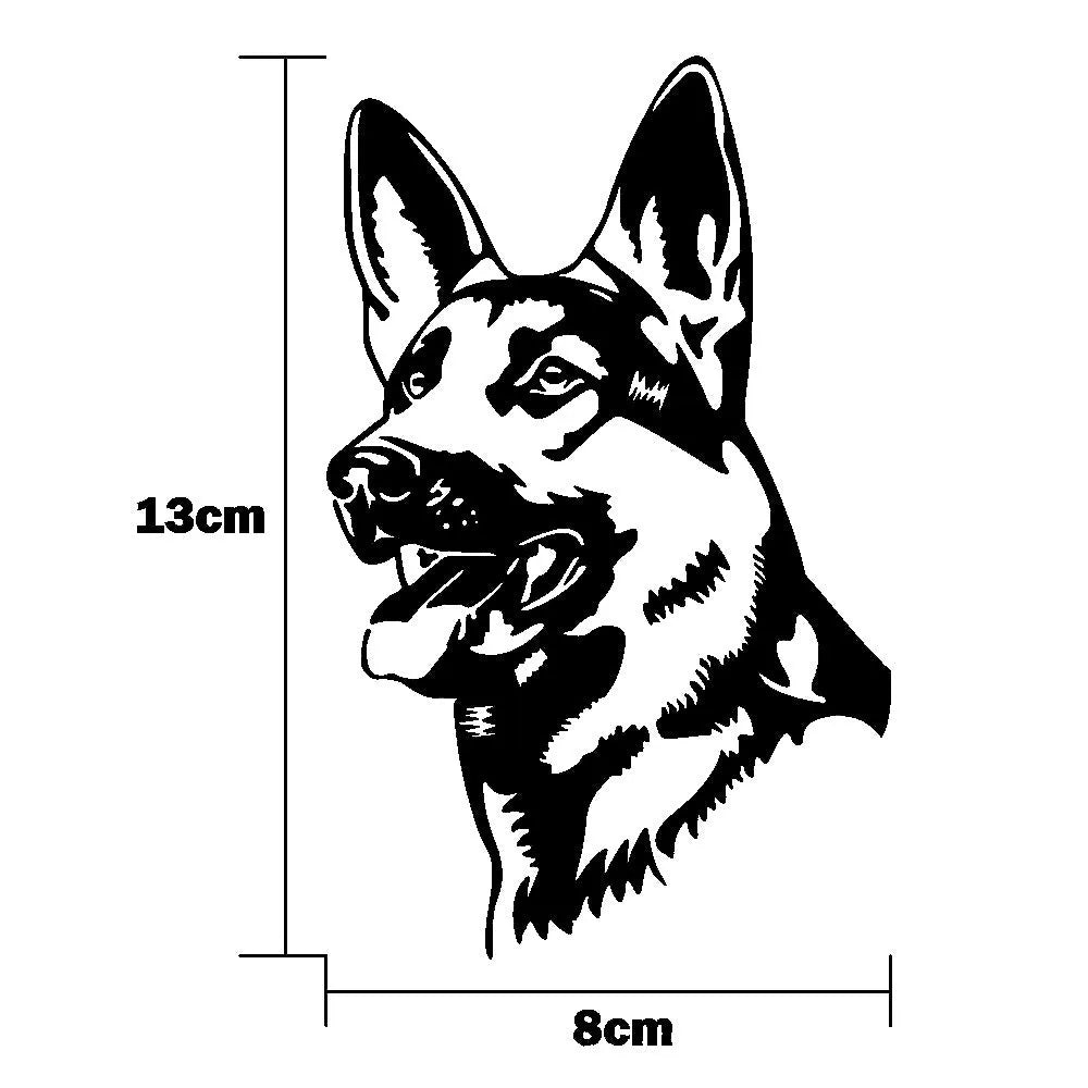 Reflective bumper sticker featuring an Alsace Shepherd dog on a 13x8cm background.