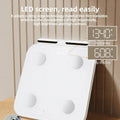 White professional body fat scale with 8 electrodes and tempered glass platform measuring 30x30cm