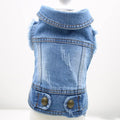 Denim dog vest with retro scratch pattern for small breeds in dark and light colour options