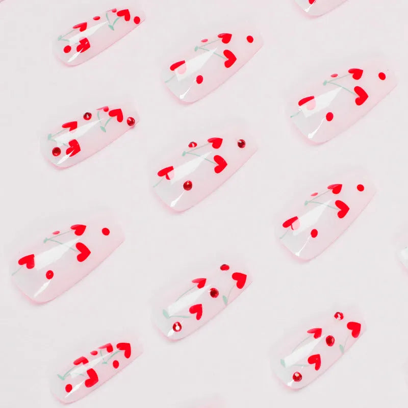French Love Red Diamond Small Cherry Wear Armor Body nail stickers set with 24 pieces and glue in JP1601 style