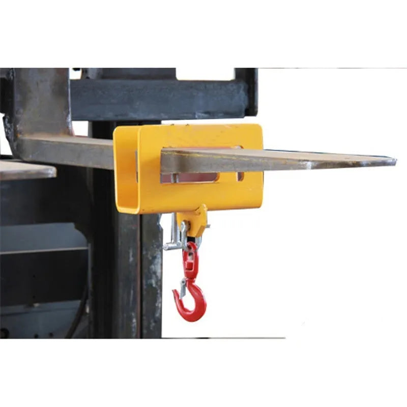MK forklift crane hook attachment with a rotatable iron hook and safety locking device