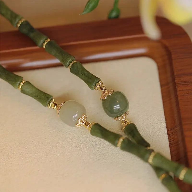 Hetian jade bracelet for women in dark green or light colour with geometric round design