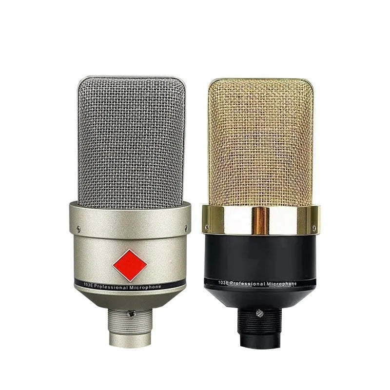 Wired condenser microphone with stand in champagne gold or black gold finish