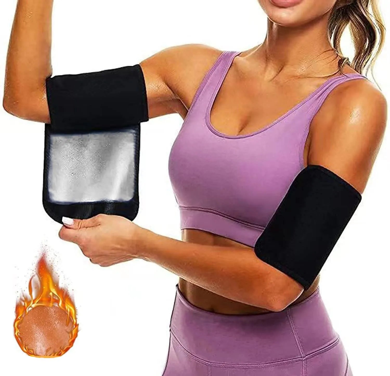 Blue and silver sports arm sweatband shown on an arm, with other colour variants including black and red displayed alongside.