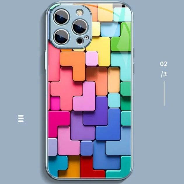Silicone mobile phone back cover case with cartoon geometric building blocks design for iPhone