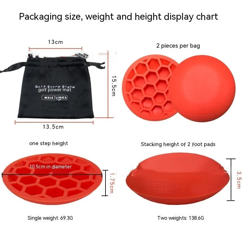 Orange natural rubber golf training mat for swing practice with centre of gravity design