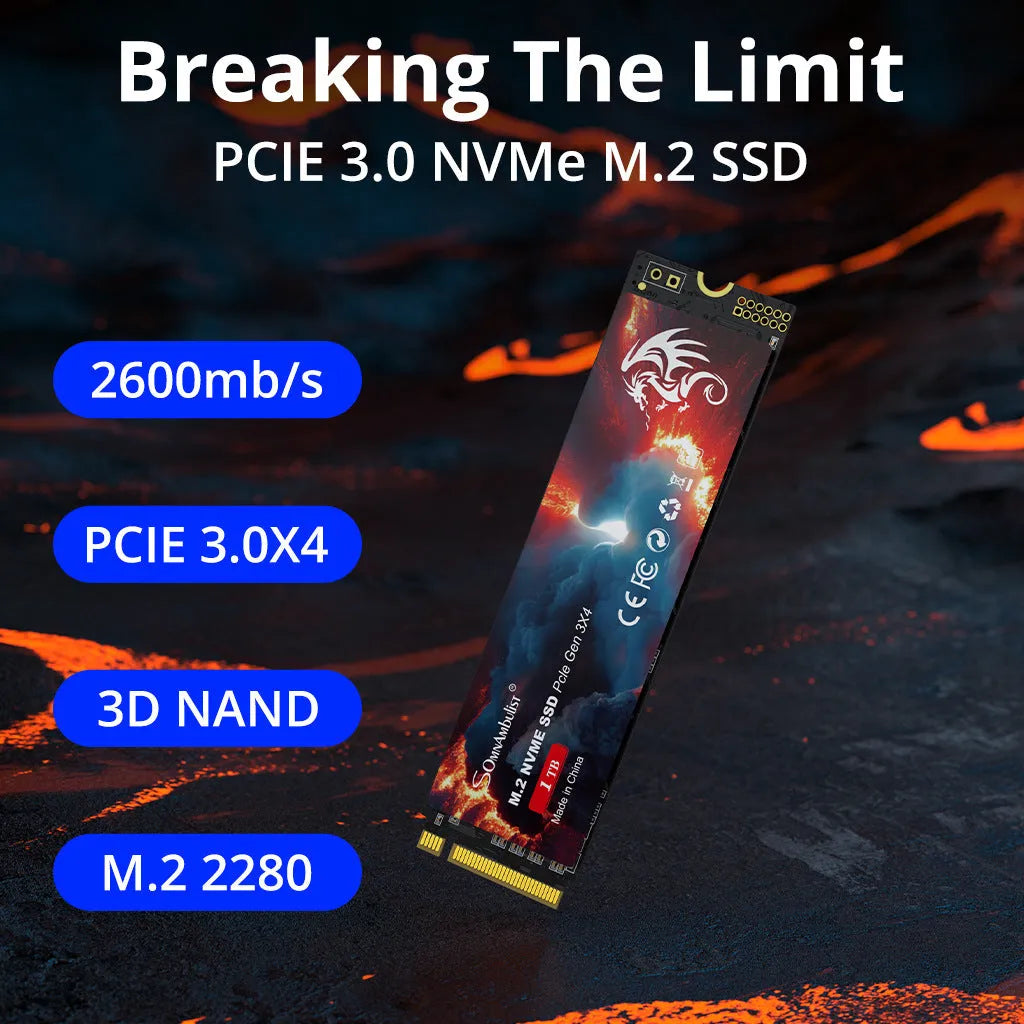 M.2 SATA solid state drive with 80x22x3.5mm dimensions showing capacity options from 128GB to 2TB