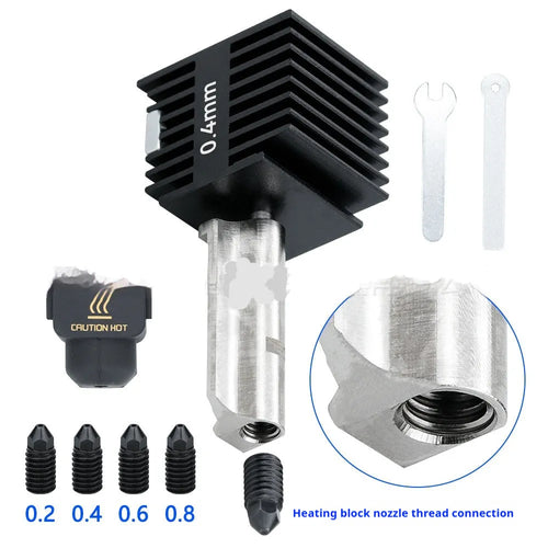 A1A1 Mini 3D printer hot end nozzle assembly with hardened steel nozzle and black silicone sleeve
