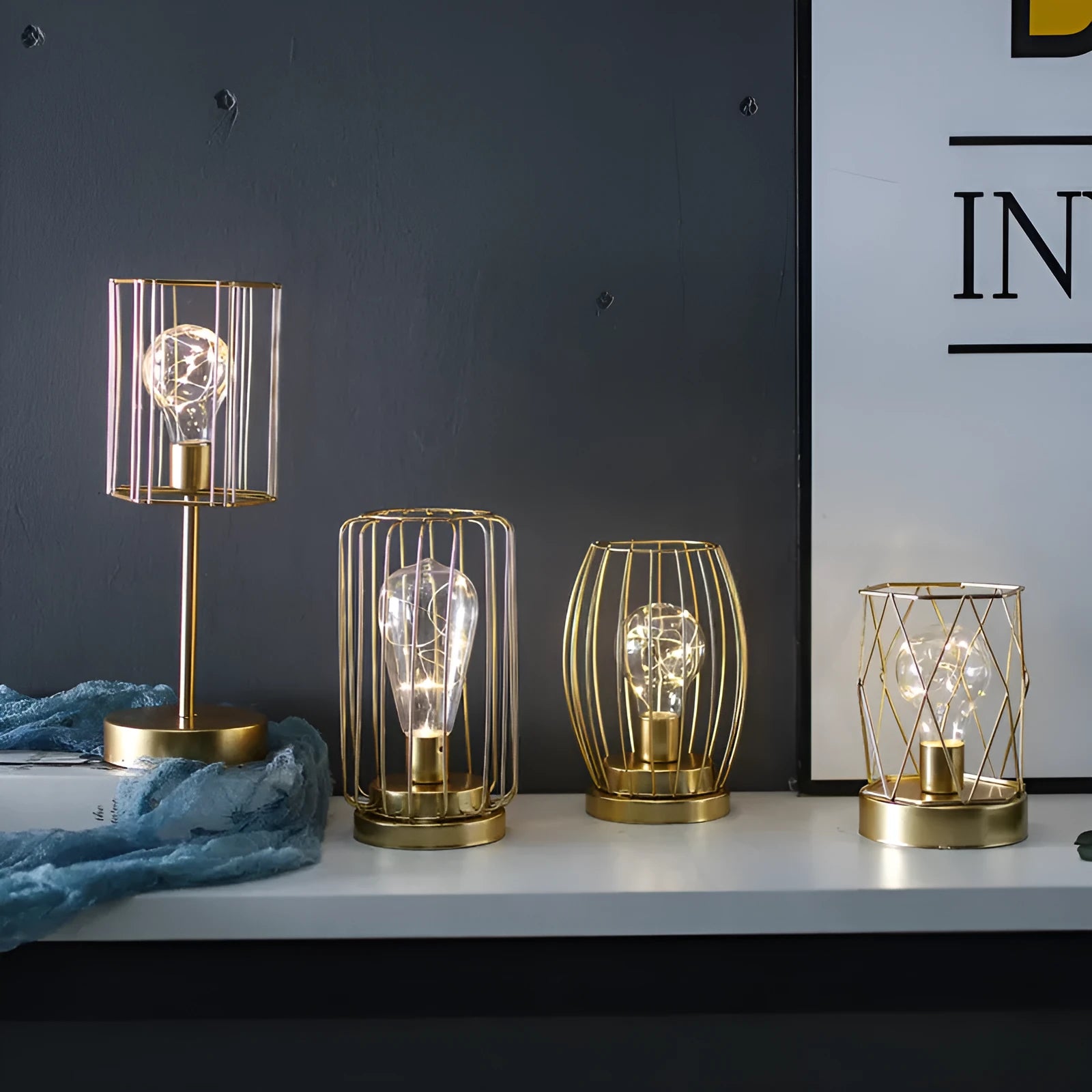Iron geometric light bulb candle pendulum ornament with electroplated metallic finish