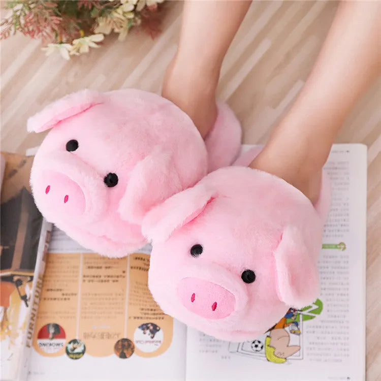 Pink pig floor slippers made of short plush with PP cotton filling in sizes 36-39