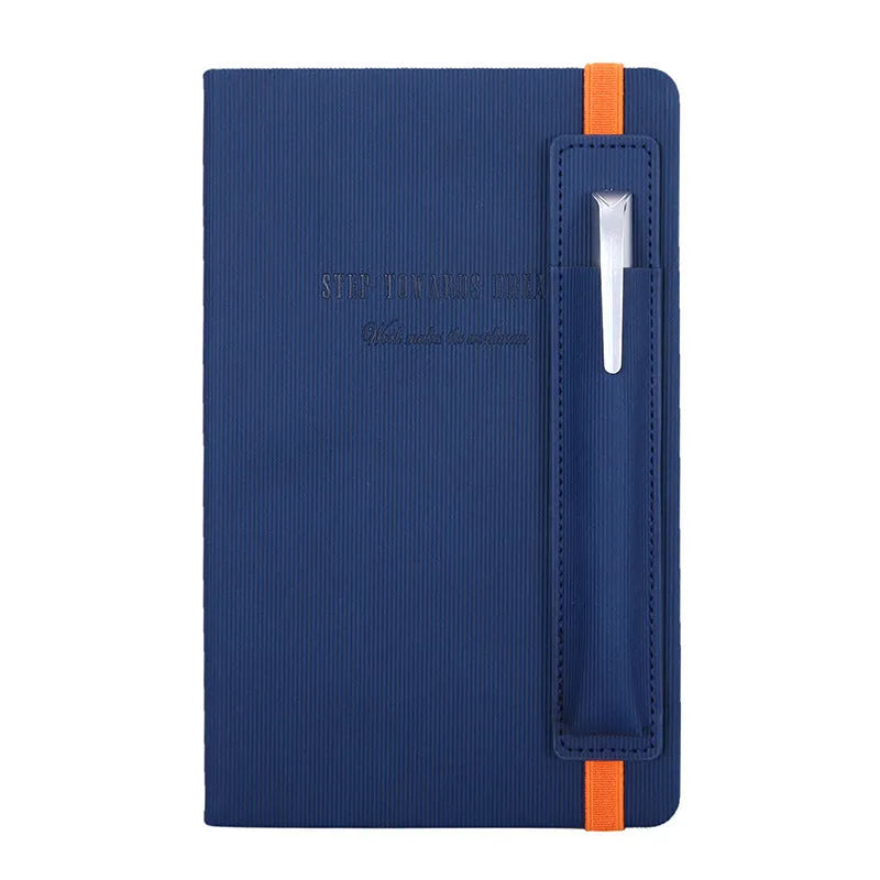 A5 faux leather notebook with pen insert and 200 sheets of 80gsm Dorian paper, shown in a choice of colours.