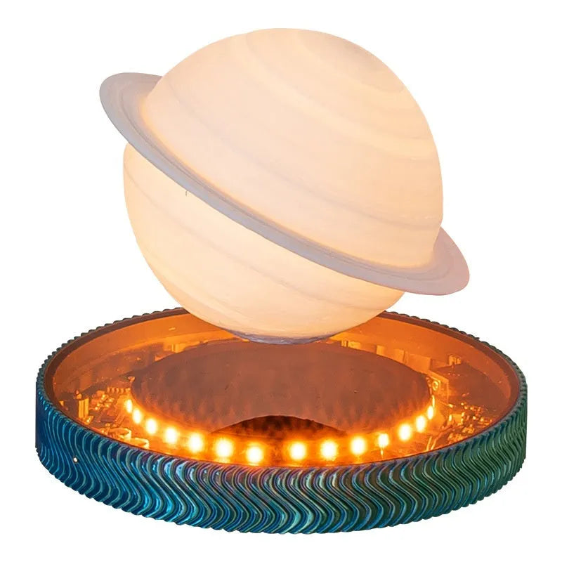 Magnetic levitation moon lamp floating above base with modern 3D printed design
