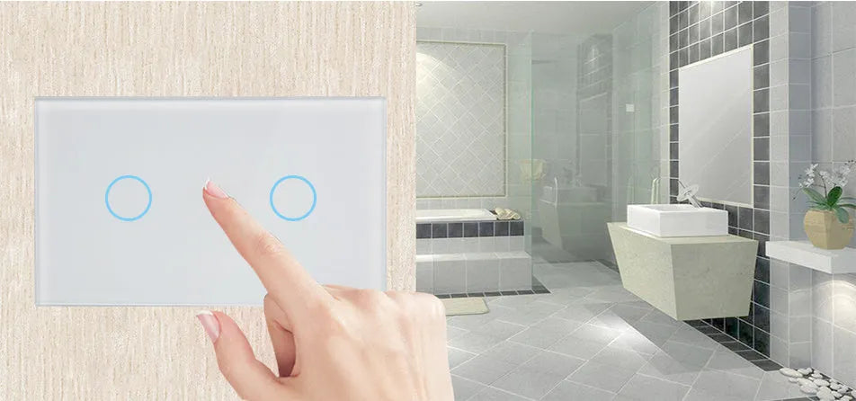 White tempered glass RF remote control touch wall light switch with two gangs