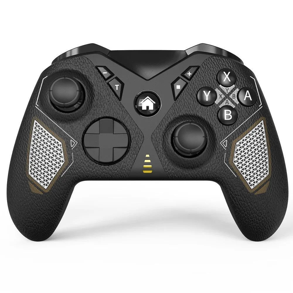 Black wireless Bluetooth game controller with leather-pattern finish for Nintendo Switch and mobile phones