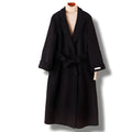 Men's wool coat with long suit collar in black and caramel colour options