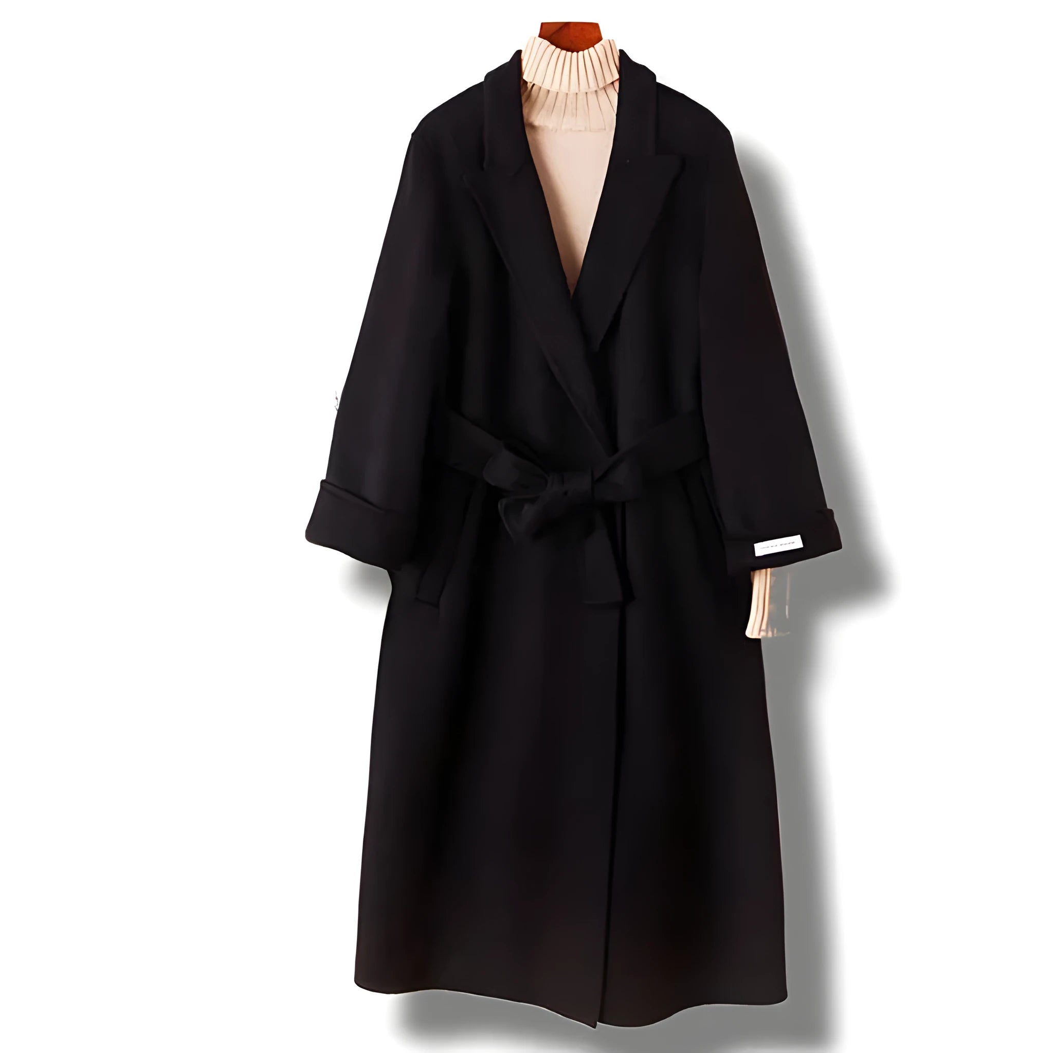 Men's wool coat with long suit collar in black and caramel colour options