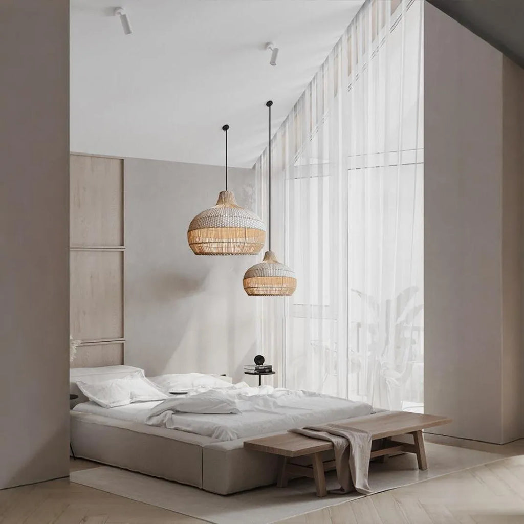 Rattan woven chandelier with Silent Wind style, 60cm diameter ceiling light