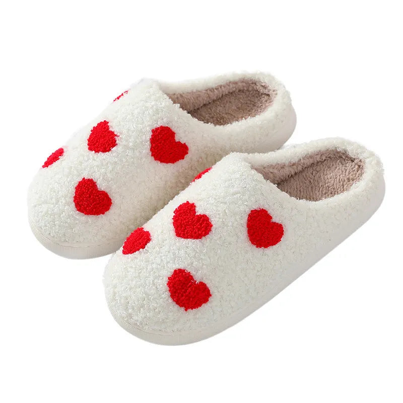 Women's plush cartoon love style home slippers with PVC non-slip soles in five colour options