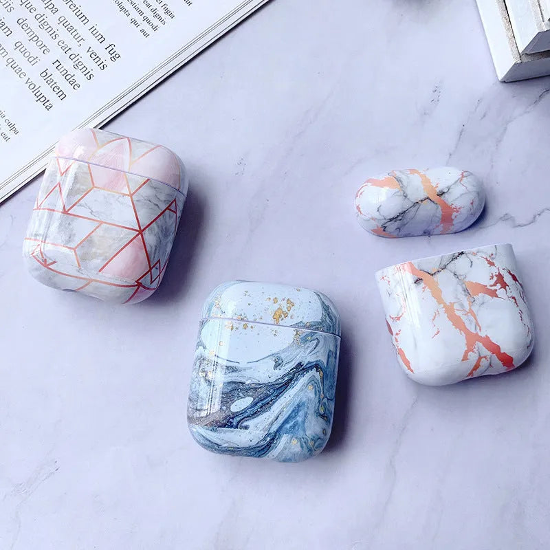 White marble hard PC protective case for Apple AirPods 1 and 2 charging box
