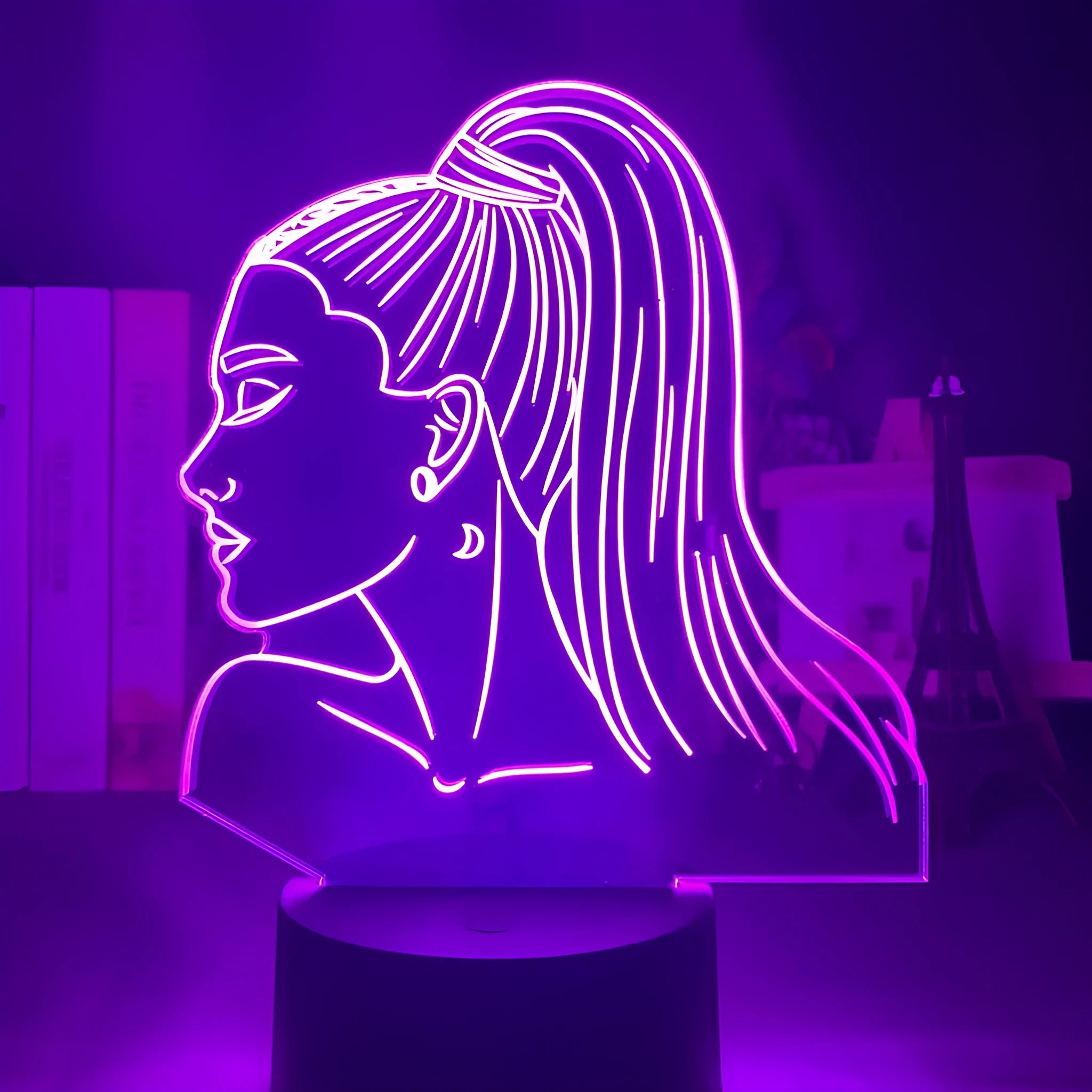 Acrylic 3D night light with European design and colourful black base, showing LED illumination through layered acrylic