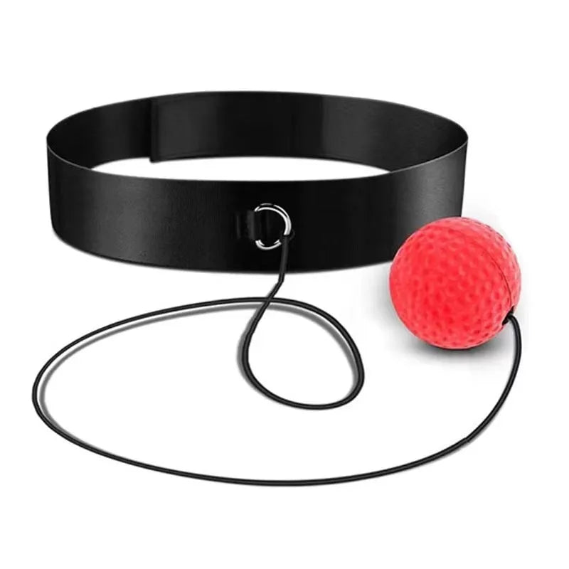 Head-mounted boxing reaction training ball set with adjustable headbands and multiple coloured balls
